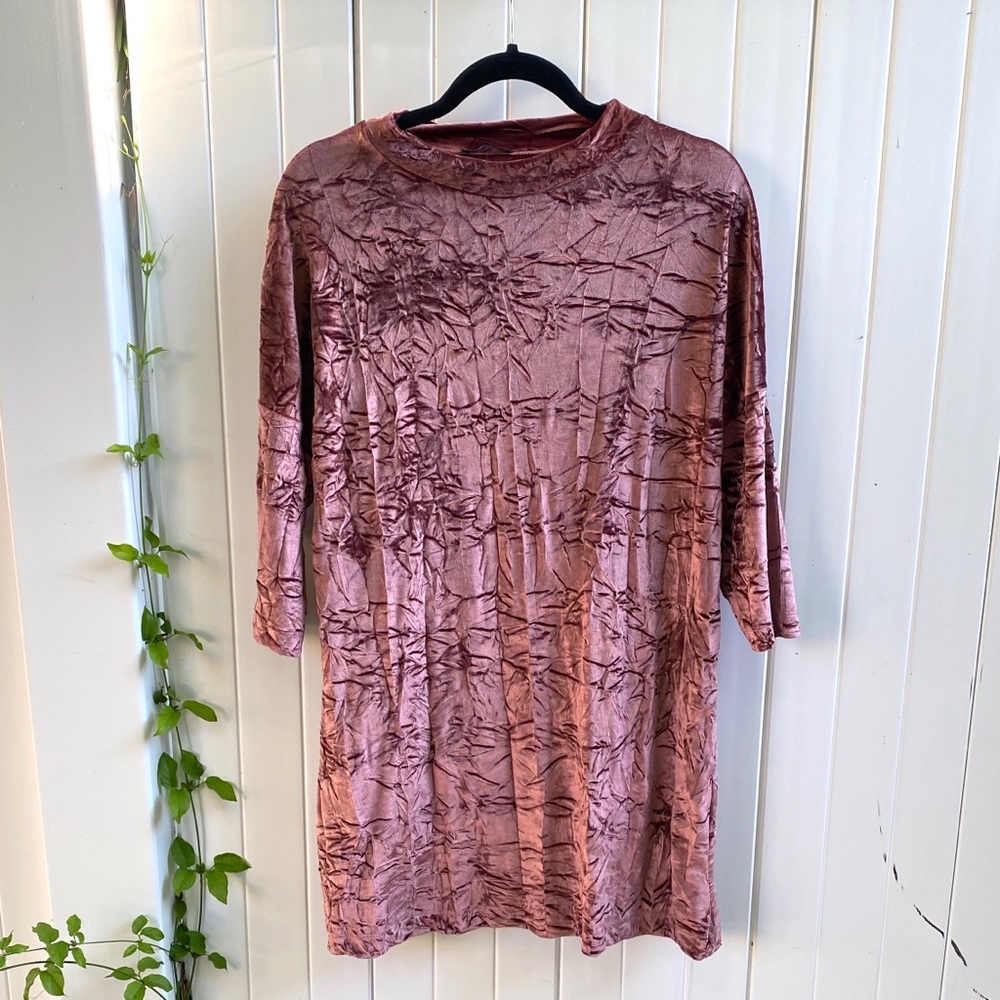 Zara Blush Velvet Shirt Dress